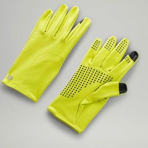 LULULEMON Run for It All Gloves - Water Repellent Tech Fleece - Neon Yellow NEW